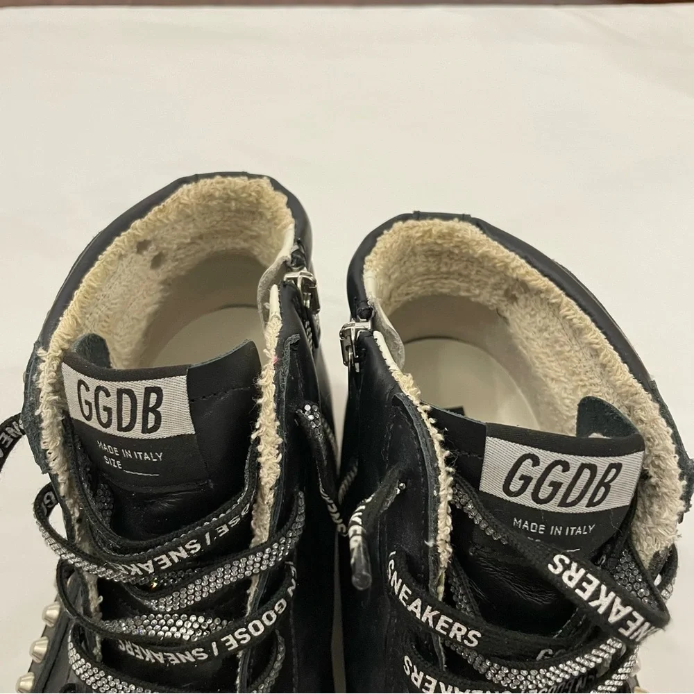 Golden Goose Women's Slide Black with‎ Studs size 41, US 11 with Swarovski Laces